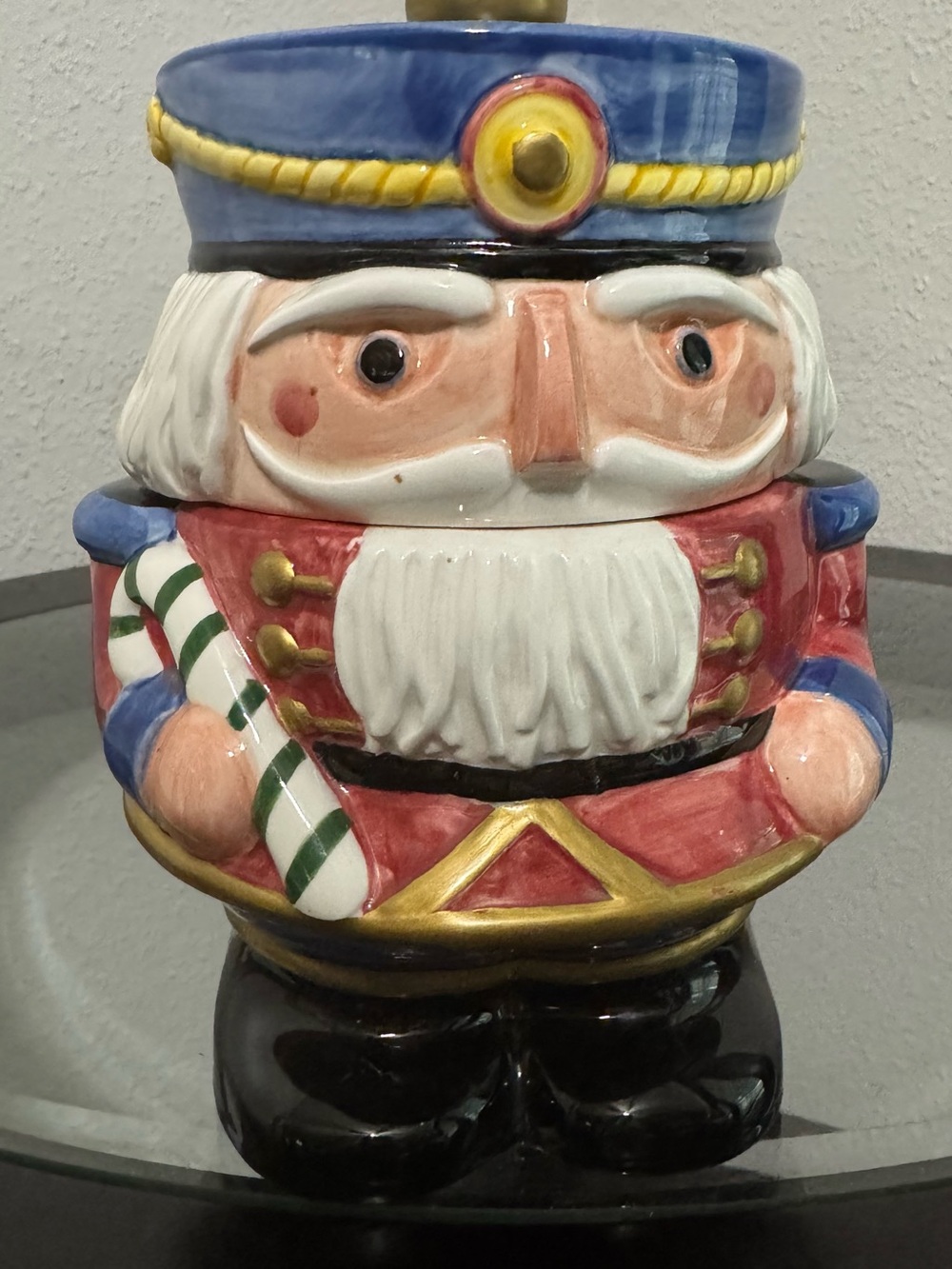 Fitz & Floyd 1992 Blue and Red Ceramic Nutcracker Cookie Jar